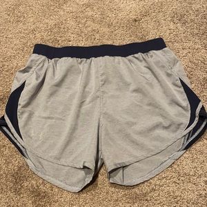 Under Armour Grey Athletic Shorts with navy color on side